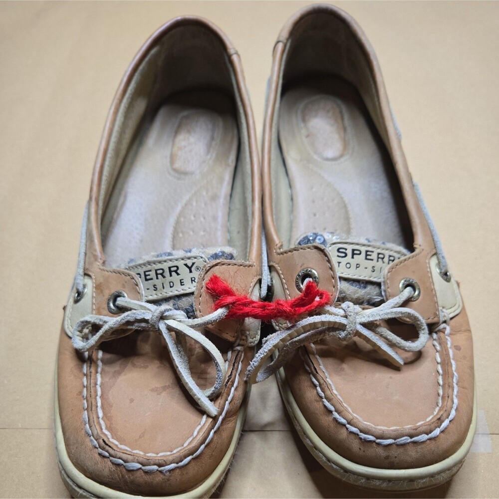 Sperry Women Top Sider Angelfish Beige Leopard Boat Shoes Size 8.5 leather